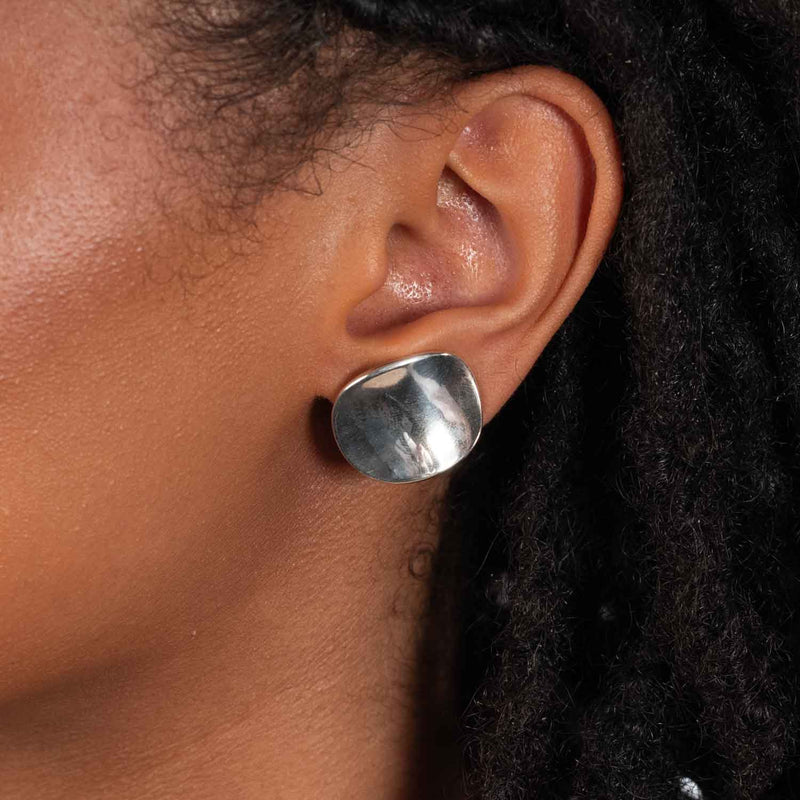 Shiny Thumb Print Clip-On Earrings, Sterling Silver