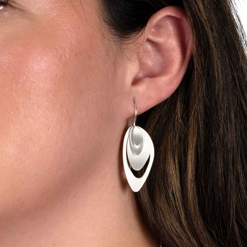 Layered Leaf Drop Earrings, Matte, Sterling Silver