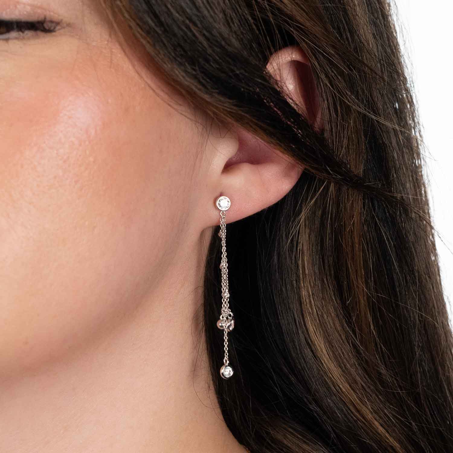 BSLVWG Orecchini Pendenti A Catena Per Donna In Argento 925 Con Zirconi, Cerchi Per Cartilagine E Doppio Piercing