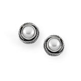 Mabé Cultured Pearl Button Earrings, Sterling Silver