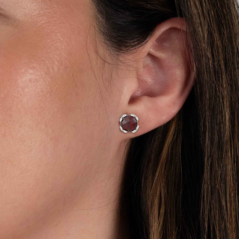 Garnet Stud Earrings, 7 MM, Sterling Silver