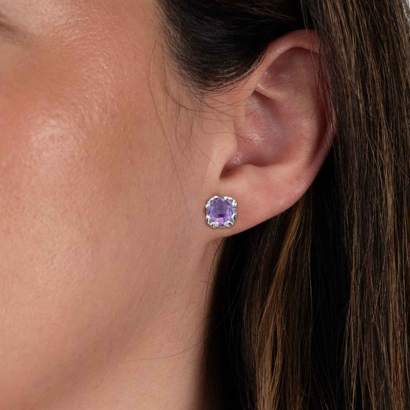 Amethyst Stud Earrings, 7 MM, Sterling Silver