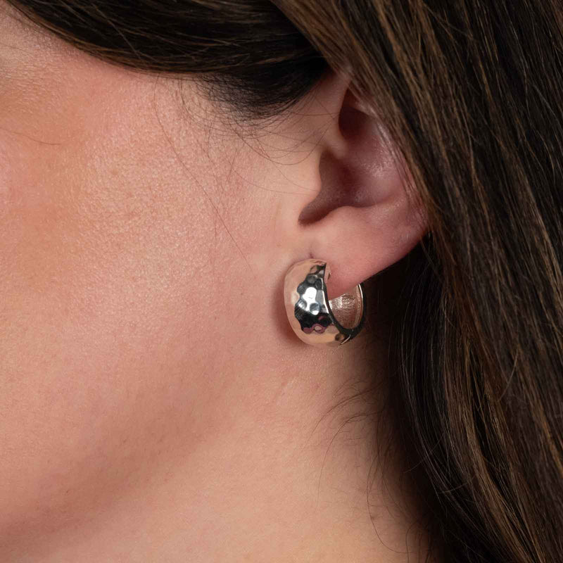 Textured Wide Huggie Hoop Earrings, Sterling Silver