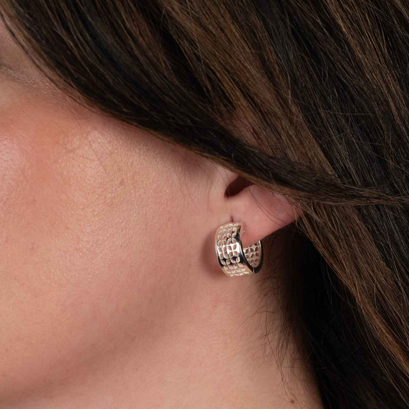 Satellite Pattern Huggie Hoop Earrings, Sterling Silver