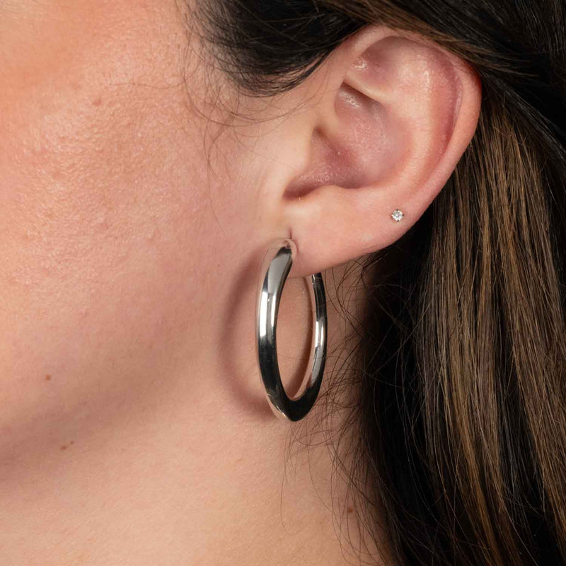 Oval Tube Hoop Earrings, Sterling Silver