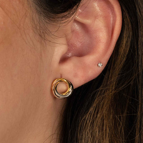 Bevel Trilogy Stud Earrings, Sterling and Gold Plating