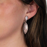 Rose Quartz and Chalcedony Dangle Earrings, Sterling Silver