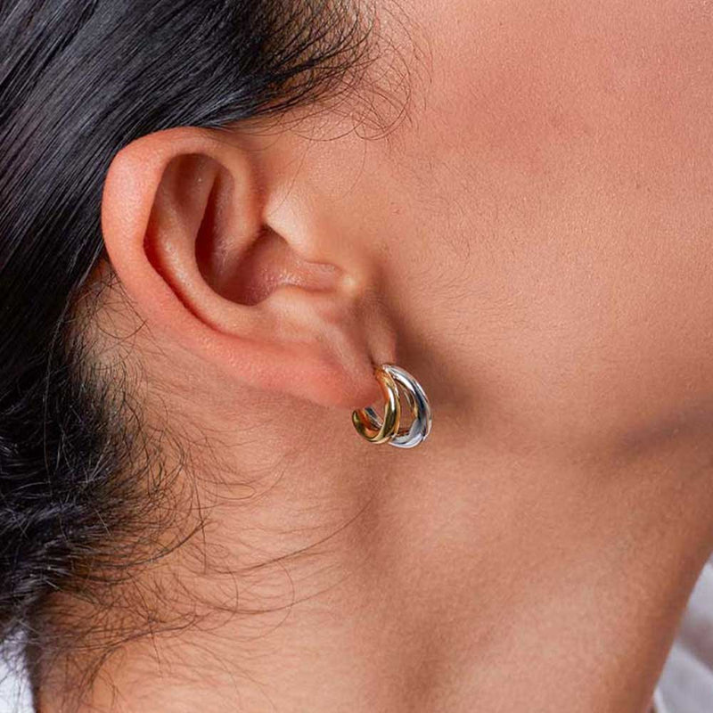 Two Tone Semi Hoop Earrings, Sterling and Gold Plating