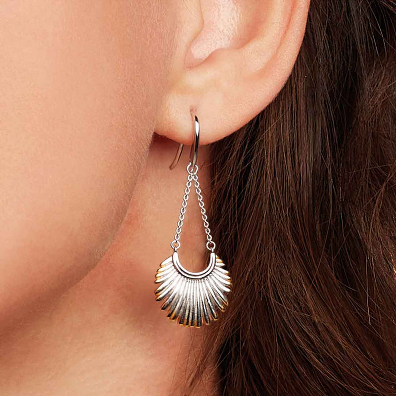 Golden Fan Chandelier Earrings, Sterling and Gold Plating
