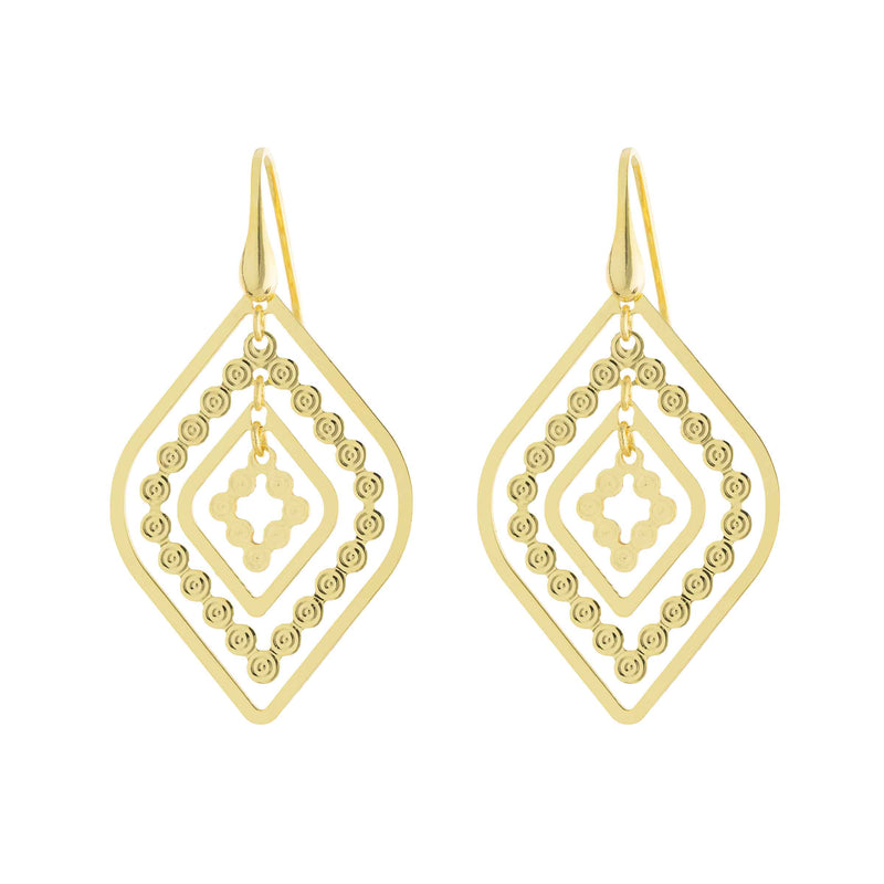 Marquise Shape Open Design Dangle Earrings, Gold Plated