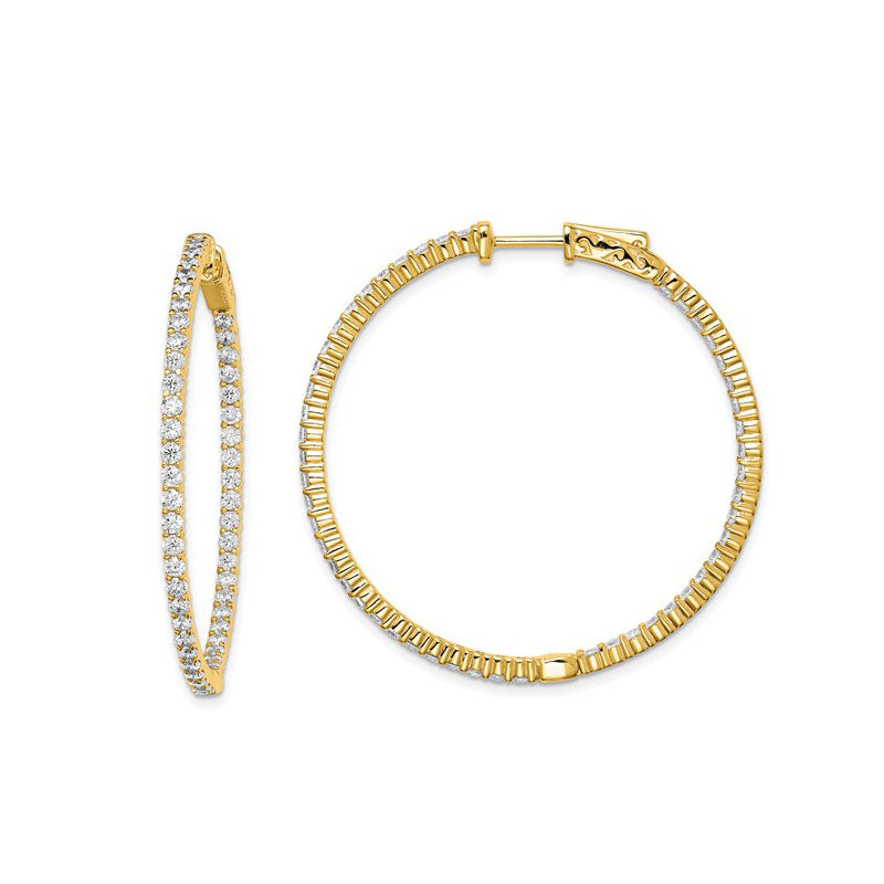 Inside Out CZ Hoop Earrings, 1.70 Inches, Gold Plated