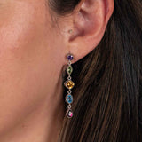 Multi Gemstone Dangle Earrings, Sterling Silver