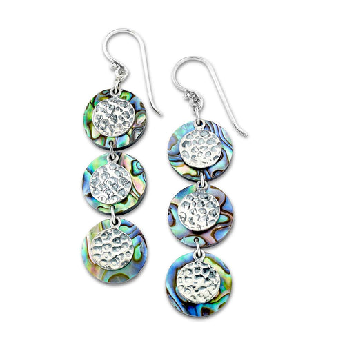 Abalone Discs Dangle Earrings, Sterling Silver