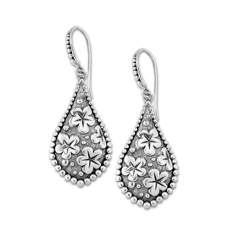 Floral Design Dangle Earrings, Sterling Silver