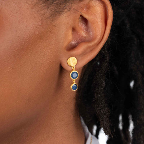 Lapis Lazuli Double Drop Earrings, 24 Karat Vermeil