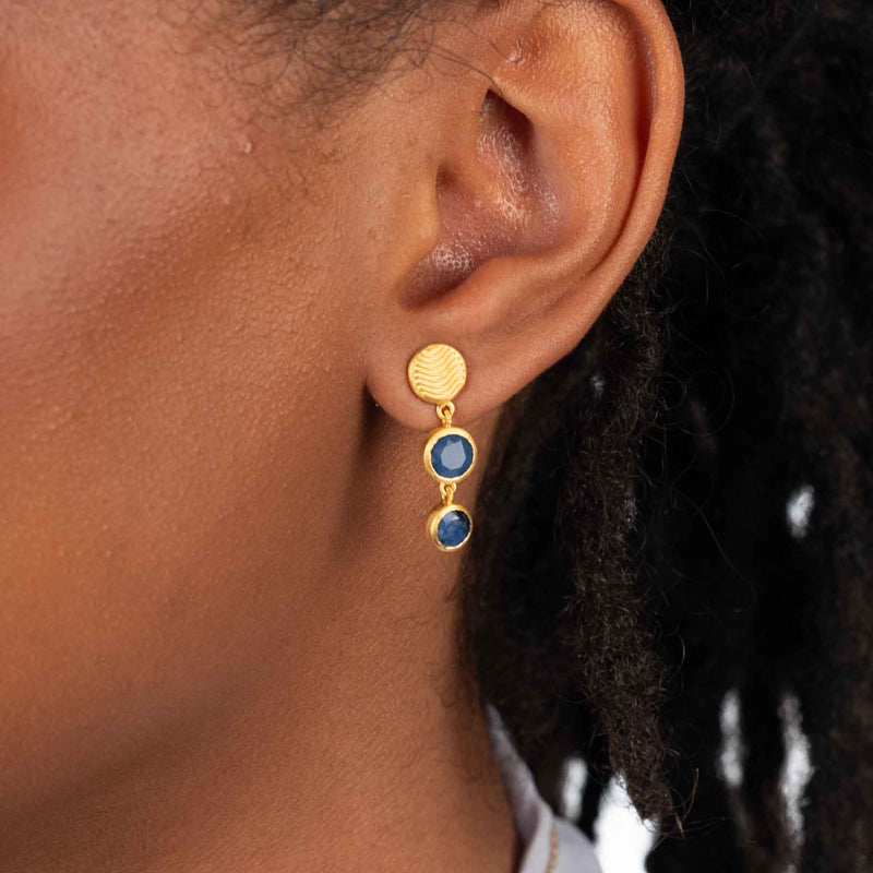 Lapis Lazuli Double Drop Earrings, 24 Karat Vermeil