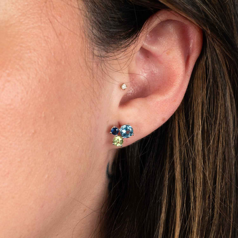 Blue Topaz, Peridot and Sapphire Cluster Earrings, Sterling Silver