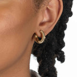 Ribbed Hoop Earrings, Yellow Gold Plated Silver