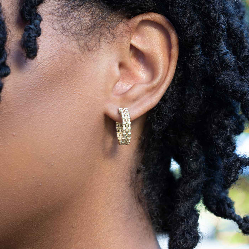 Woven Design Hoop Earrings, Yellow Gold Plated Silver