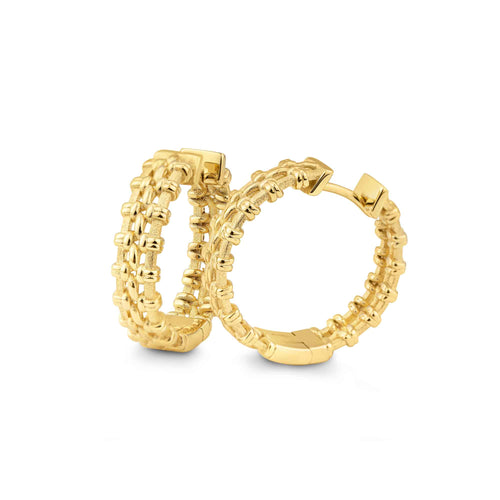 Woven Design Hoop Earrings, Yellow Gold Plated Silver