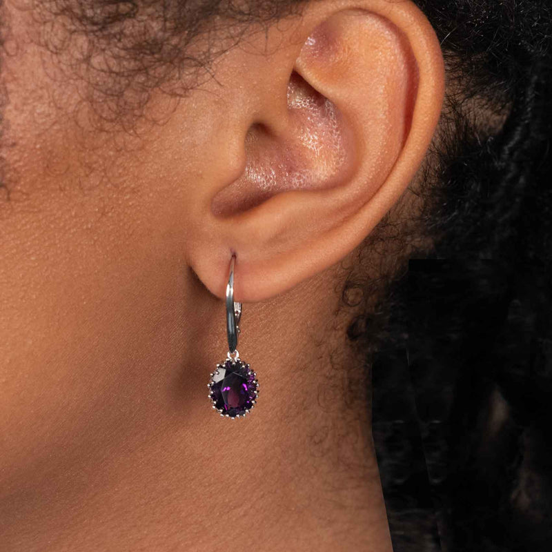 Oval Amethyst Drop Earrings, Sterling Silver