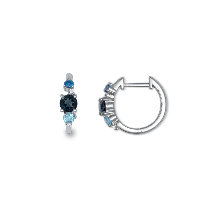 Blue Tone Hoop Earrings, Sterling Silver