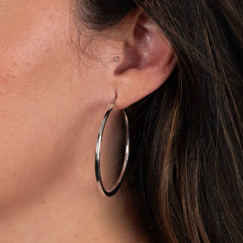 Hoop Earrings, 1.75 Inches, Sterling Silver