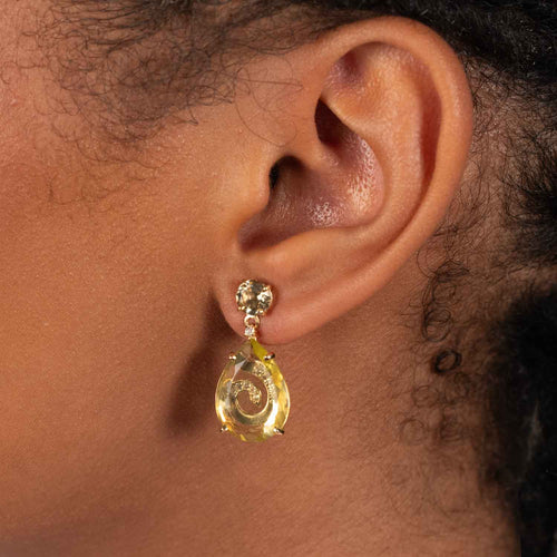 Citrine and Olive Quartz  Drop Earrings, 18K Gold Plated