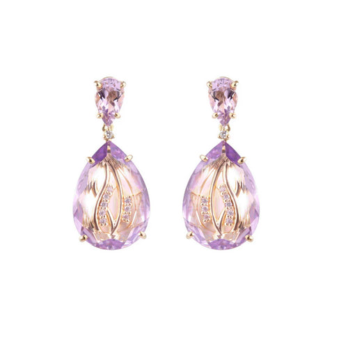 Rose de France Amethyst Drop Earrings, 18K Gold Plated