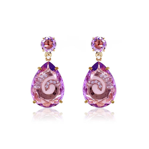Purple Amethyst Drop Earrings, 18K Yellow Gold Plated