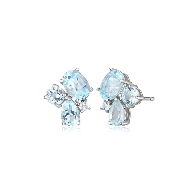 Pale Swiss Blue Topaz Cluster Earrings, Sterling Silver