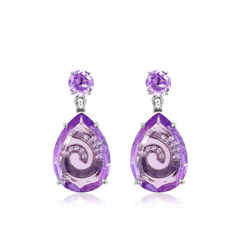 Purple Amethyst Drop Earrings, Sterling Silver