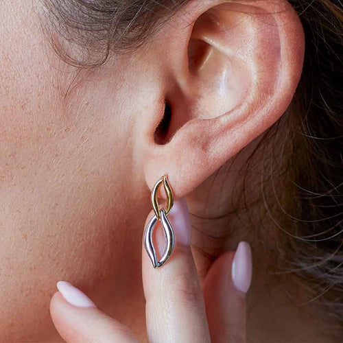 Entwine Link Golden Drop Earrings, Gold Plated Silver