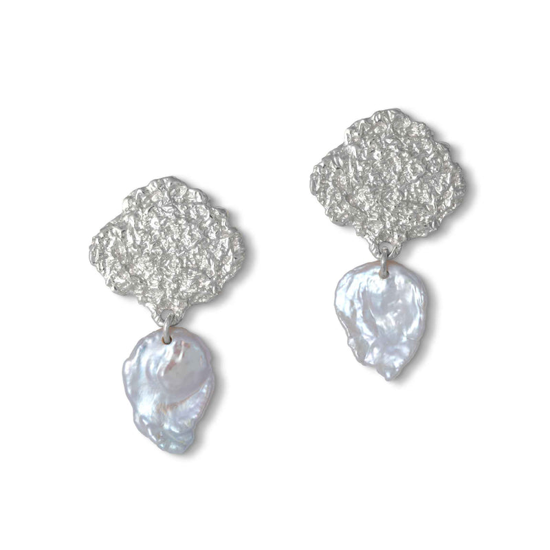 White Baroque Pearl Drop Earrings, Sterling Silver