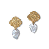 White Baroque Pearl Drop Earrings, Gold Plated