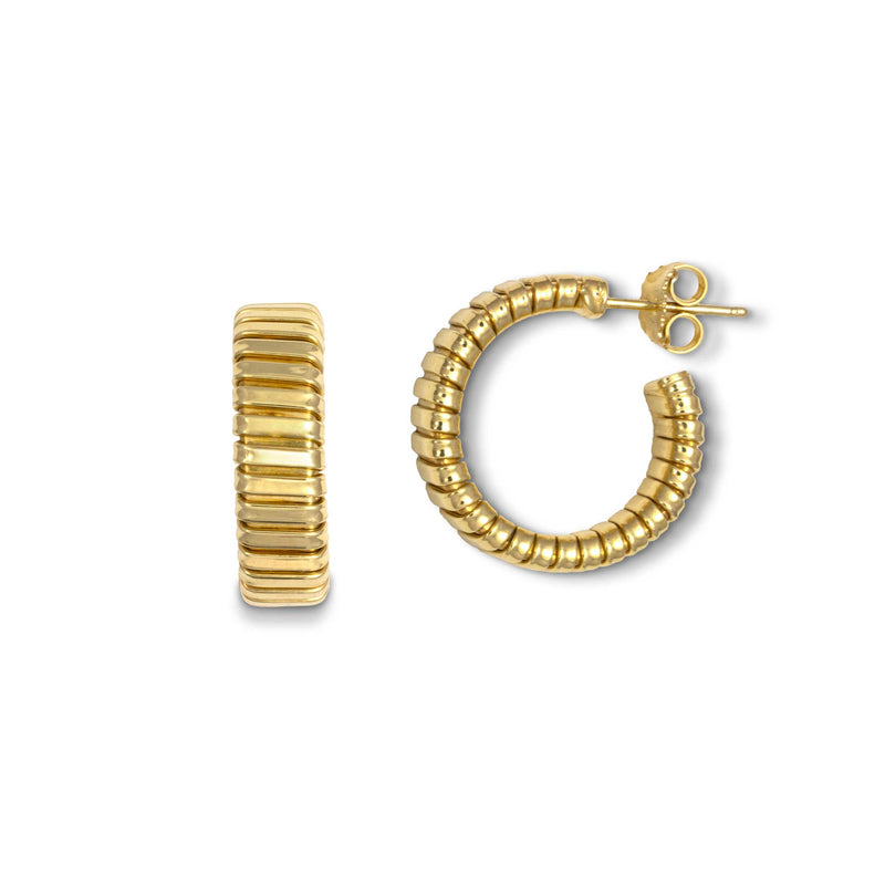 Ribbed Hoop Earrings, Gold Plated Over Sterling Silver