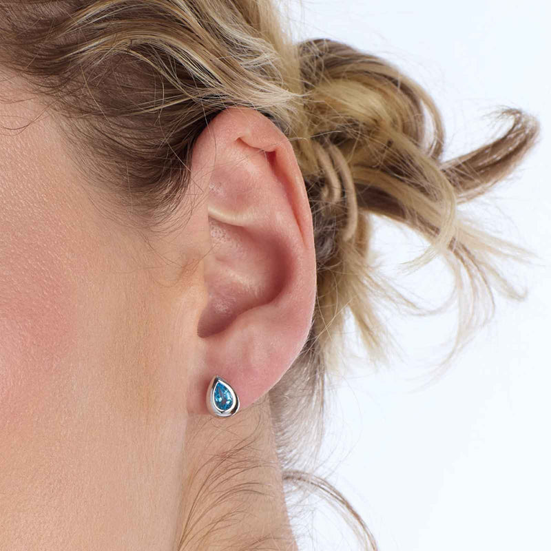 Blue Topaz Teardrop Earrings, Sterling Silver