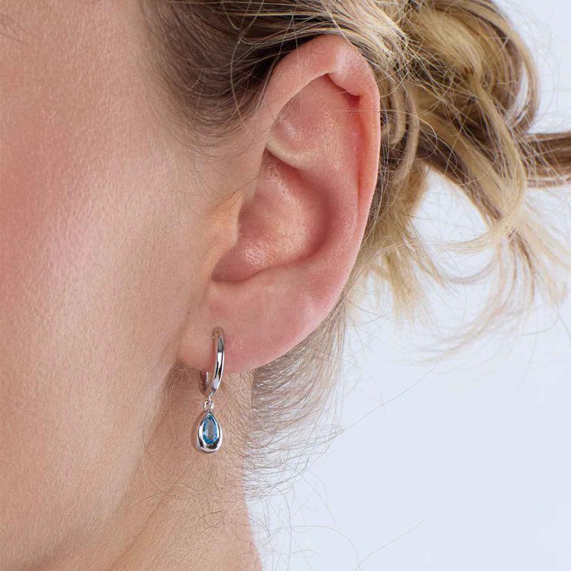 Blue Topaz Teardrop Drop Earrings, Sterling Silver