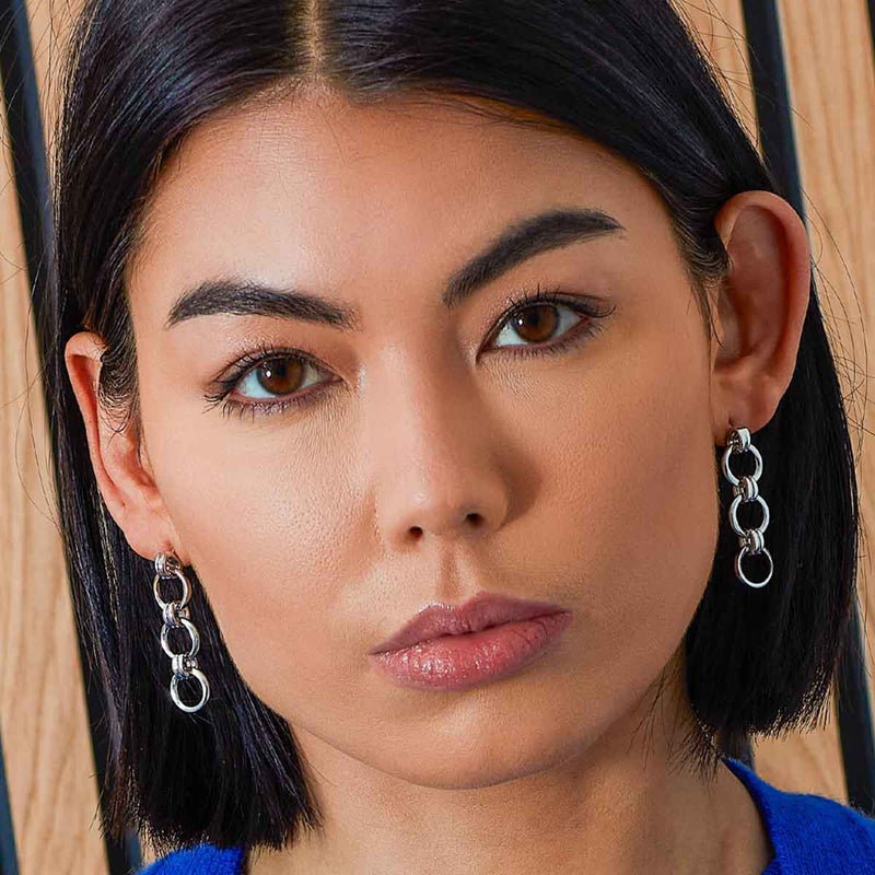 Bevel Unity Trio Dangle Earrings, Sterling Silver