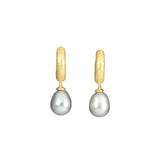 Grey Pearl Drop Huggie Earrings, 24 Karat Vermeil