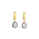 Grey Pearl Drop Huggie Earrings, 24 Karat Vermeil