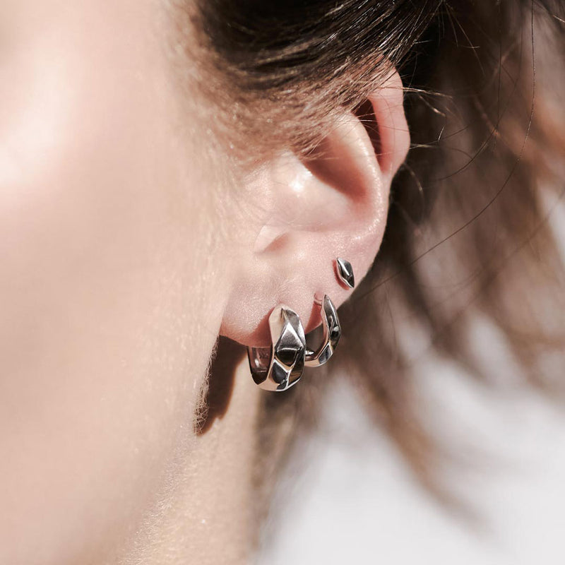Glint Geo Wide Hoop Earrings, Sterling Silver