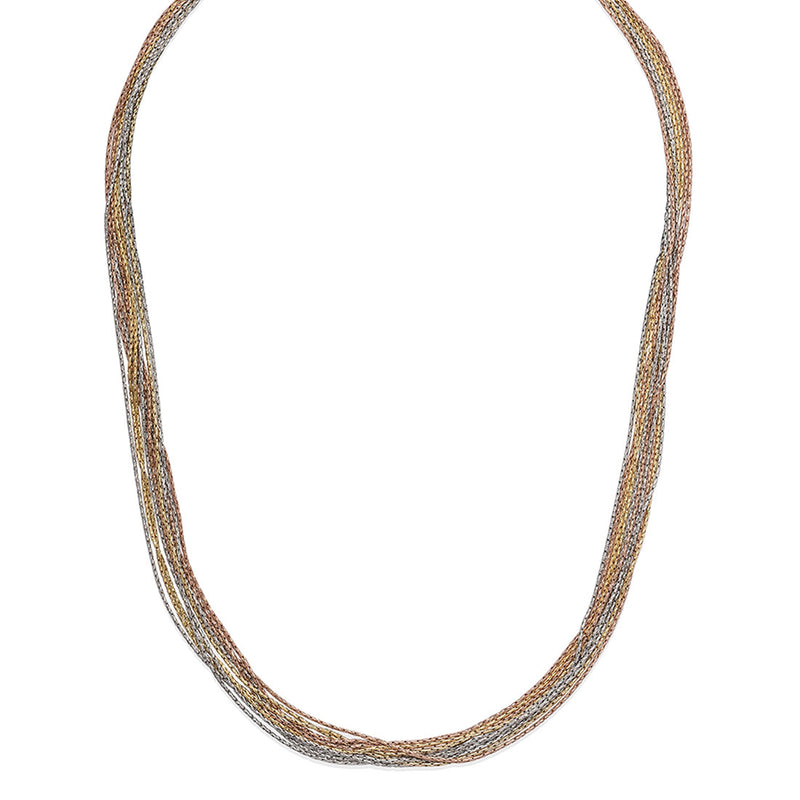 Tricolor Multi-Strand Chain Necklace, Sterling with Gold Plating