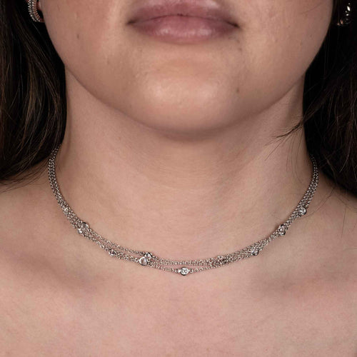 Triple Choker CZ Necklace, Sterling Silver