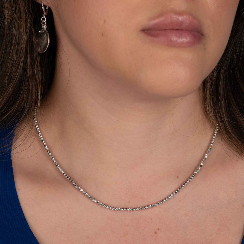 Small Bead Necklace, Sterling Silver with Rhodium Plating