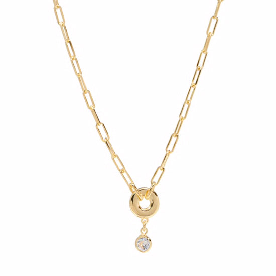 Paperlink Chain with Circle CZ Dangle, 14 Karat Vermeil