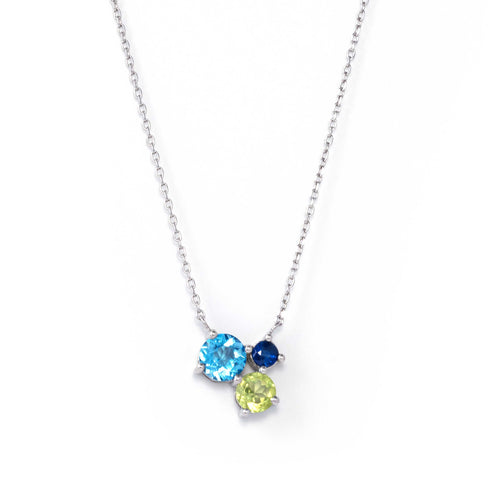 Blue Topaz, Peridot and Sapphire Necklace, Sterling Silver