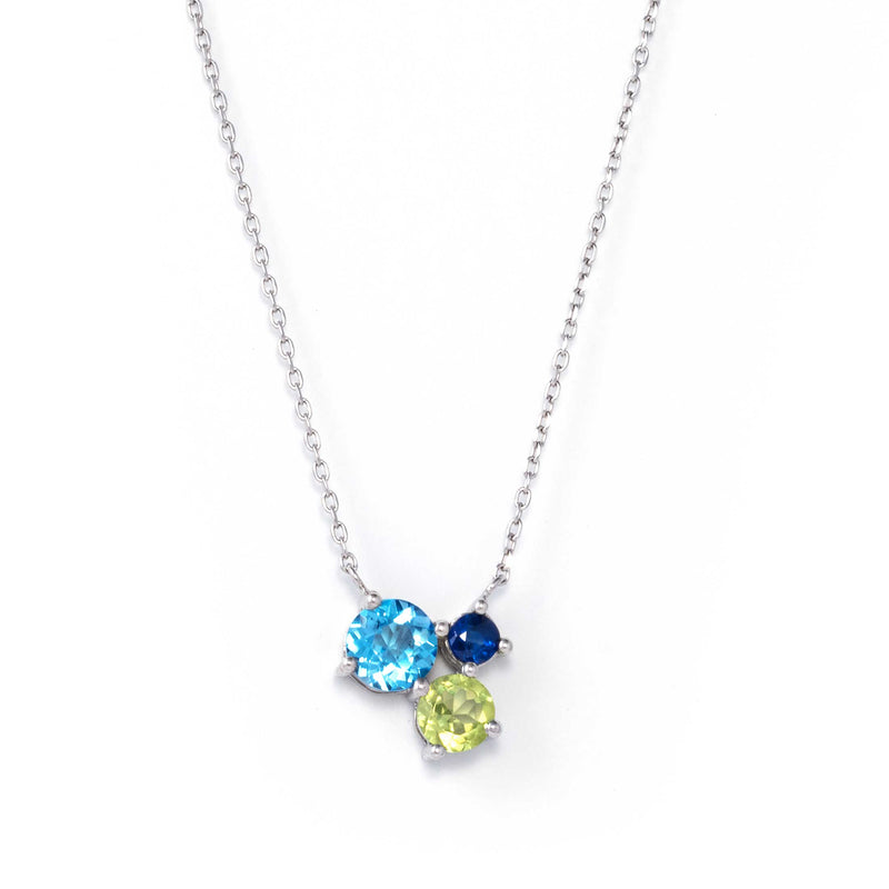 Blue Topaz, Peridot and Sapphire Necklace, Sterling Silver