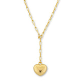 Heart Drop Paperclip Necklace, Yellow Gold Plated