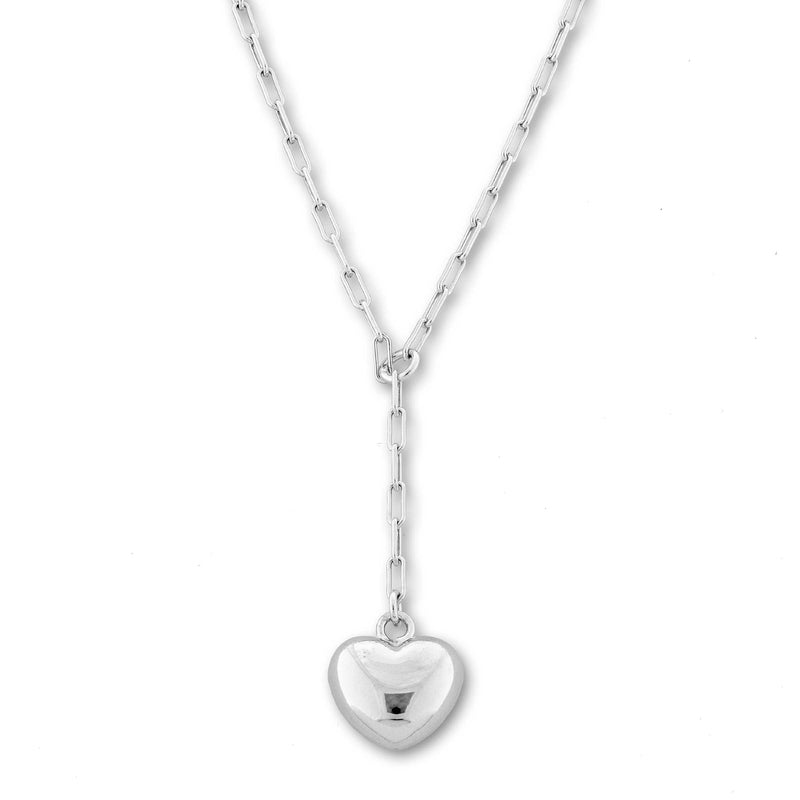 Heart Drop Paperclip Necklace, Sterling Silver